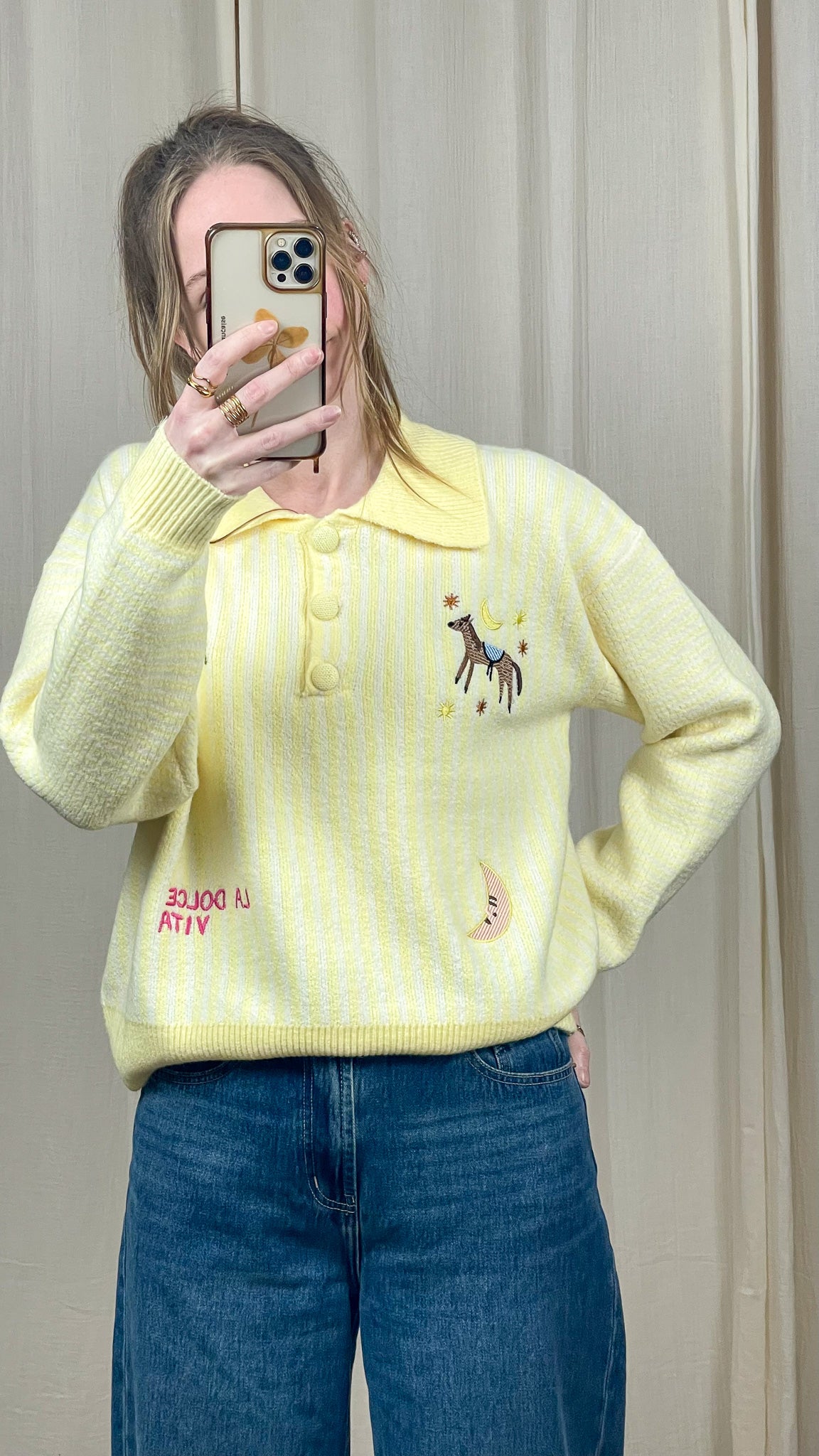 Pull Alba – Pull col polo brodé jaune pastel