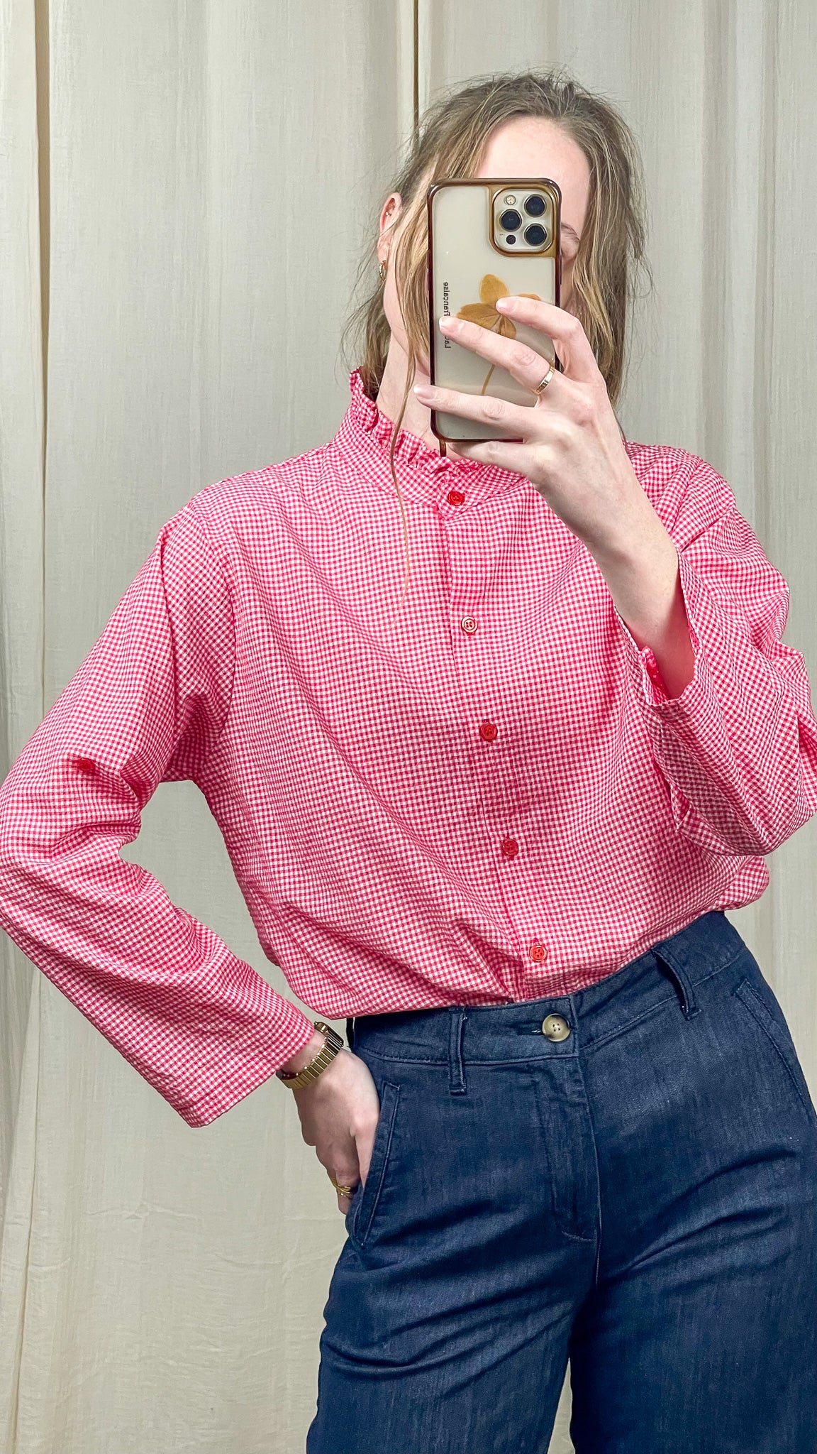 Chemise Capucine – Chemise vichy à col volanté