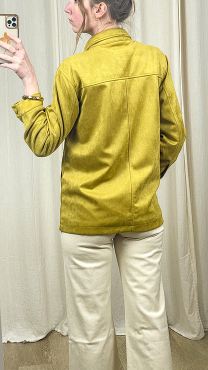 Veste Laurine – Veste suédine fleurie vert anis