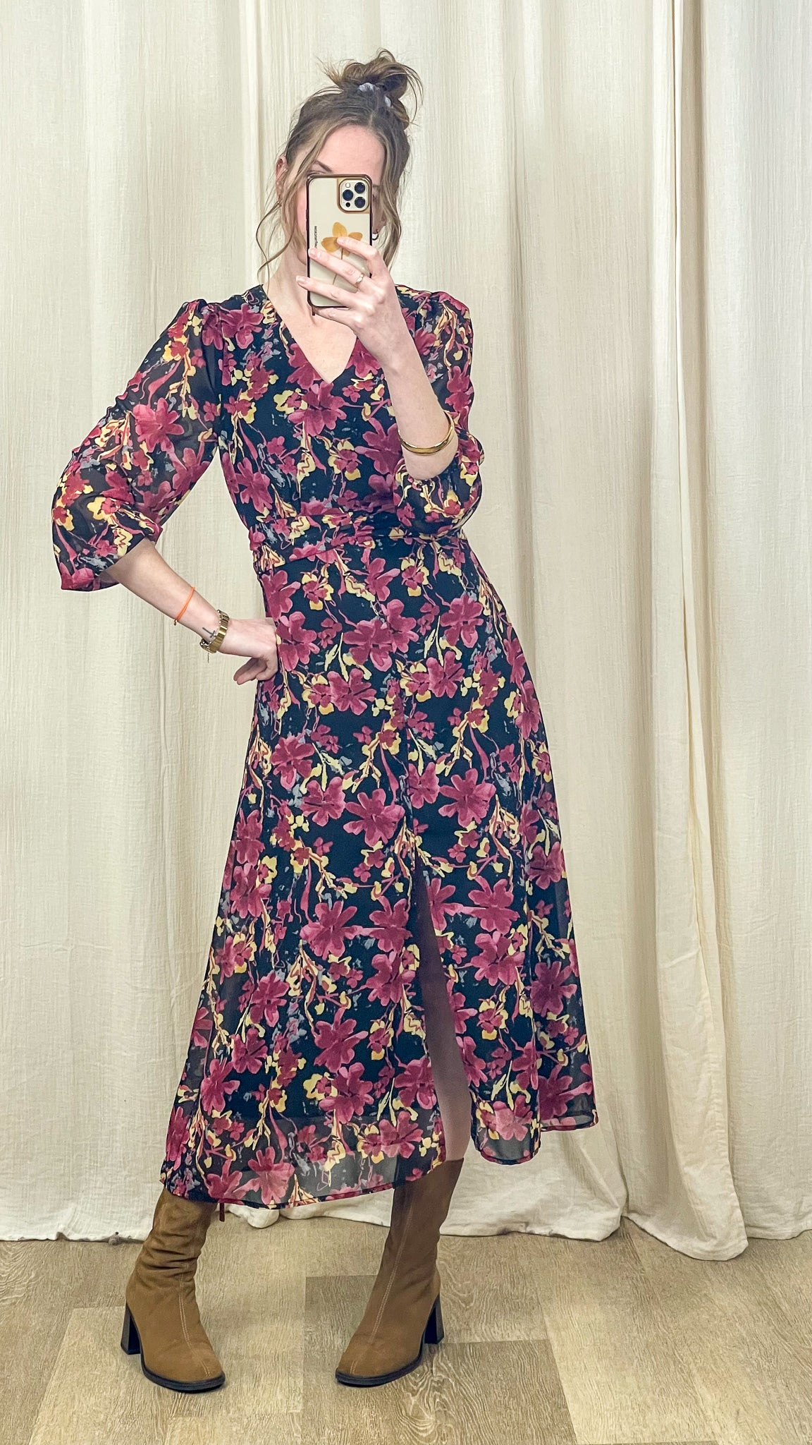 Robe Dahlia – Robe longue fleurie à manches longues