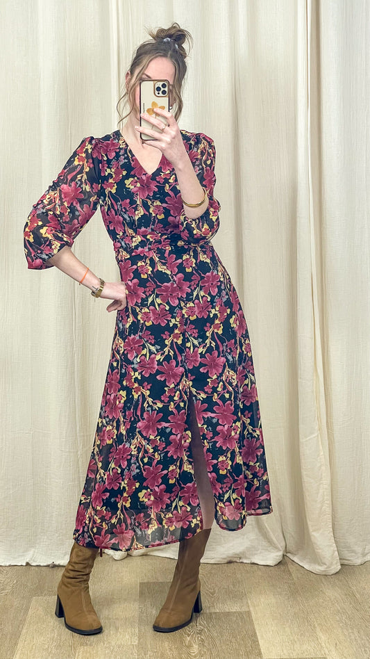 Robe Dahlia – Robe longue fleurie à manches longues