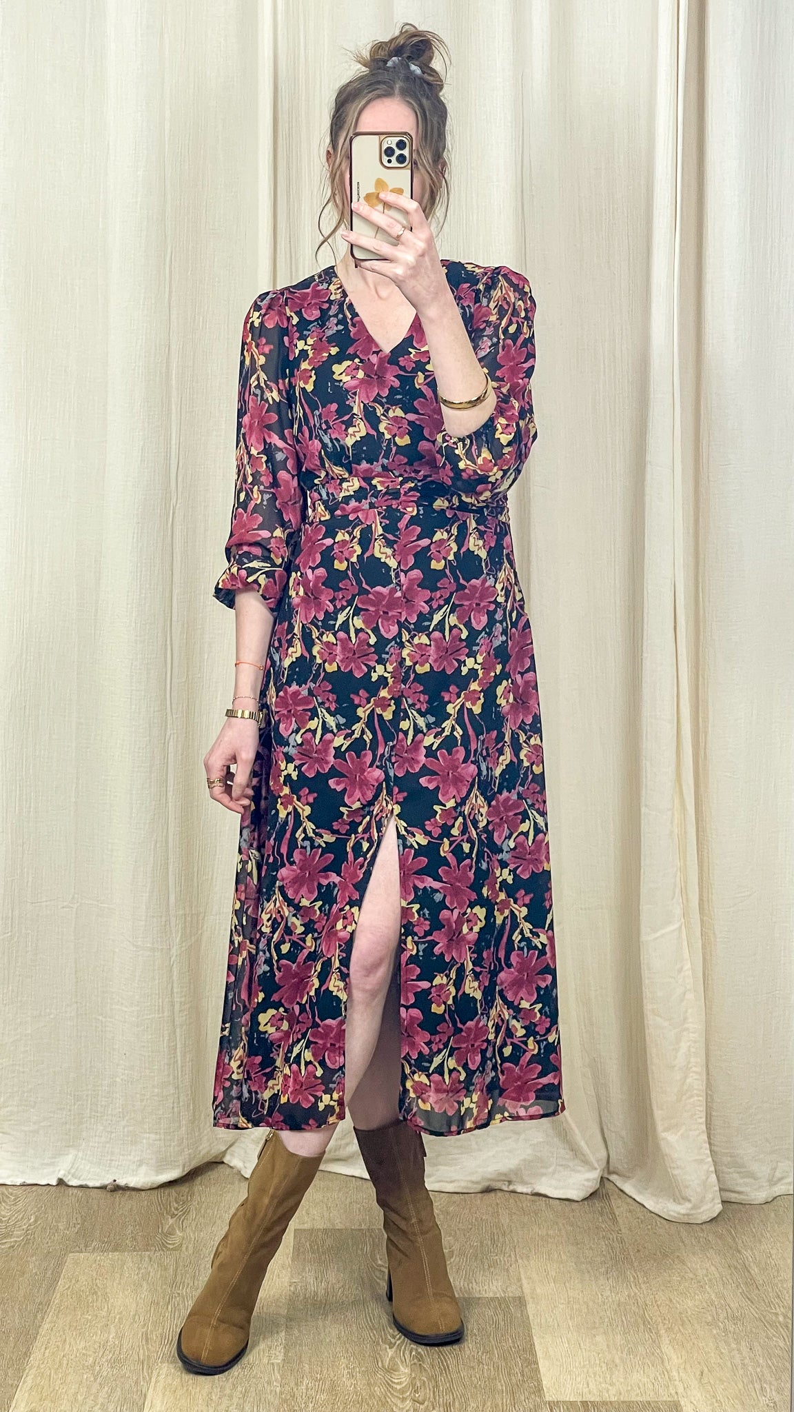 Robe Dahlia – Robe longue fleurie à manches longues