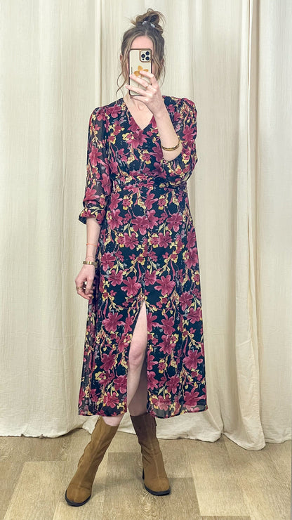 Robe Dahlia – Robe longue fleurie à manches longues