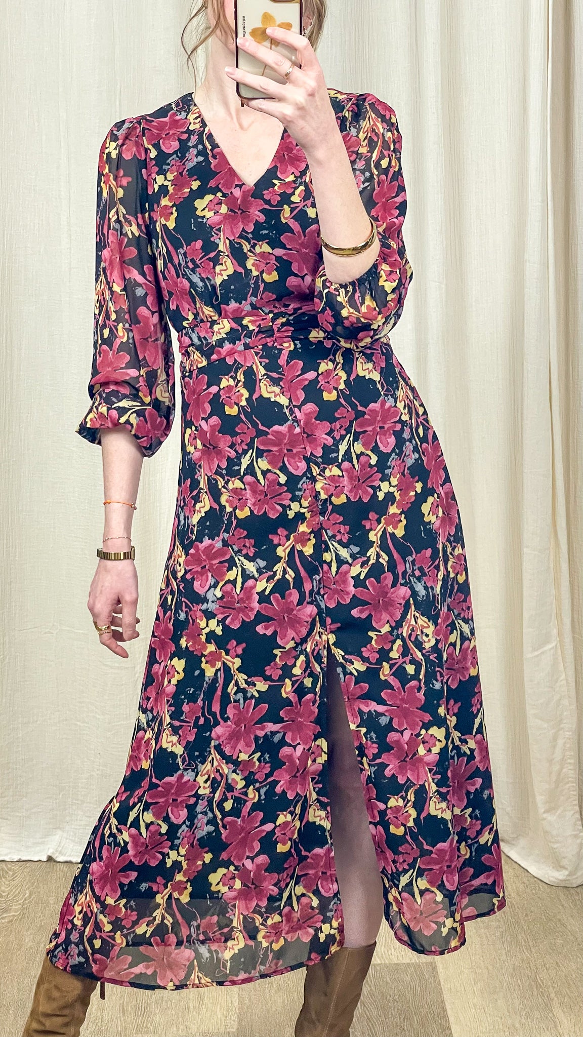 Robe Dahlia – Robe longue fleurie à manches longues