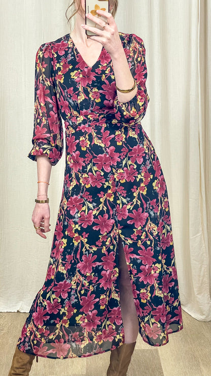 Robe Dahlia – Robe longue fleurie à manches longues