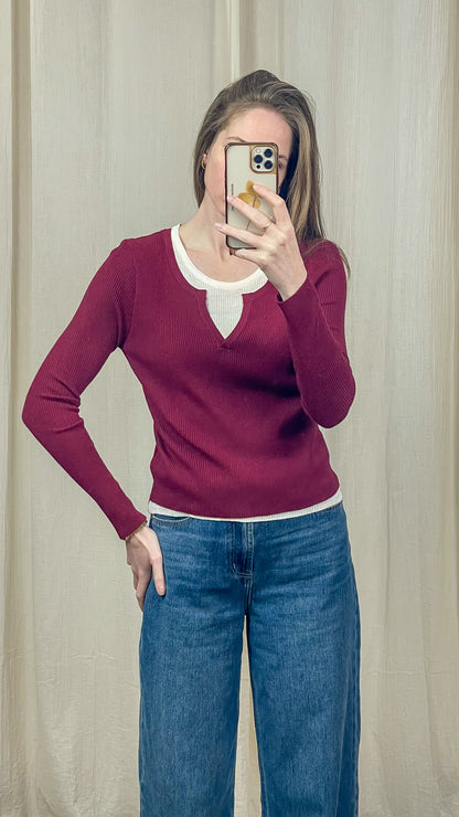 Pull Laurie – Pull maille côtelée effet 2-en-1