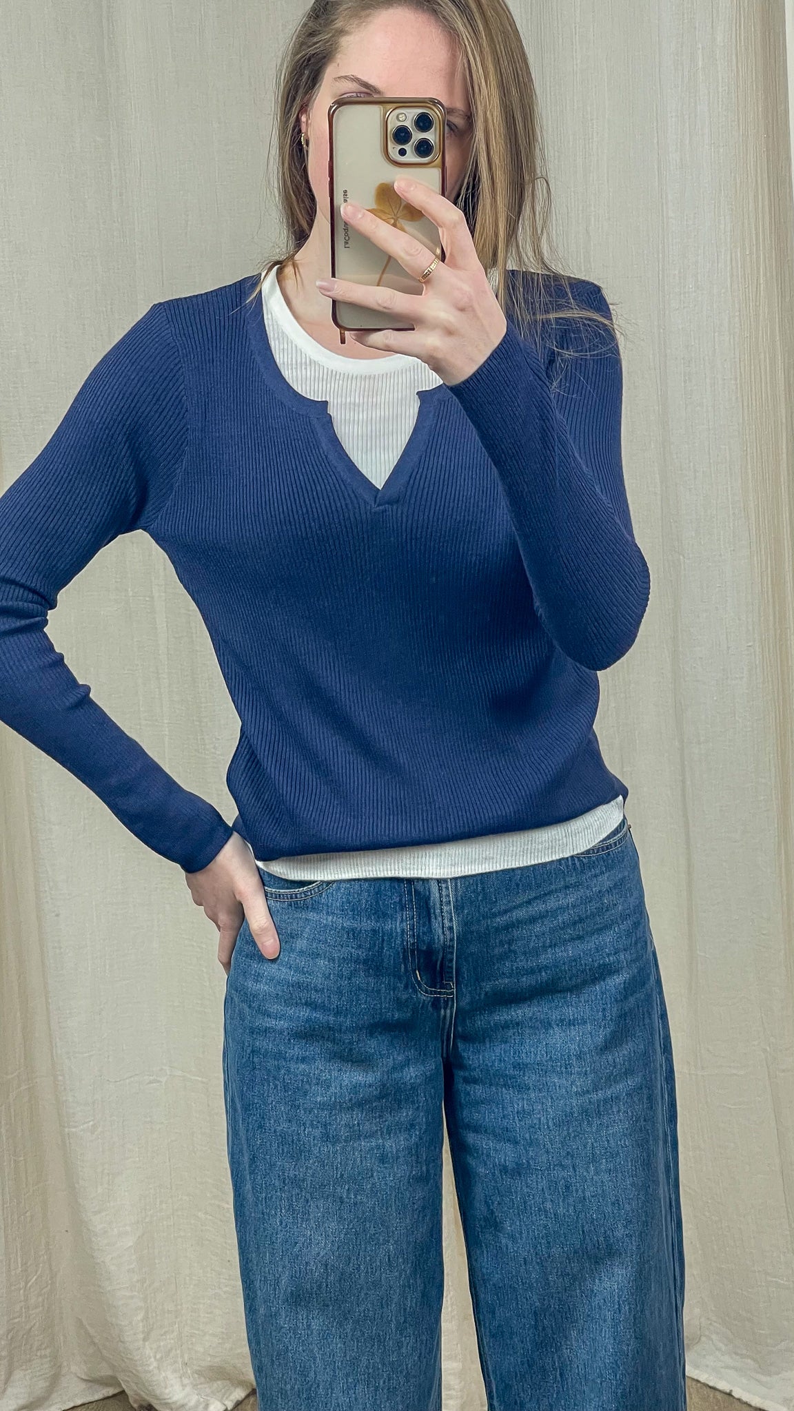 Pull Laurie – Pull maille côtelée effet 2-en-1