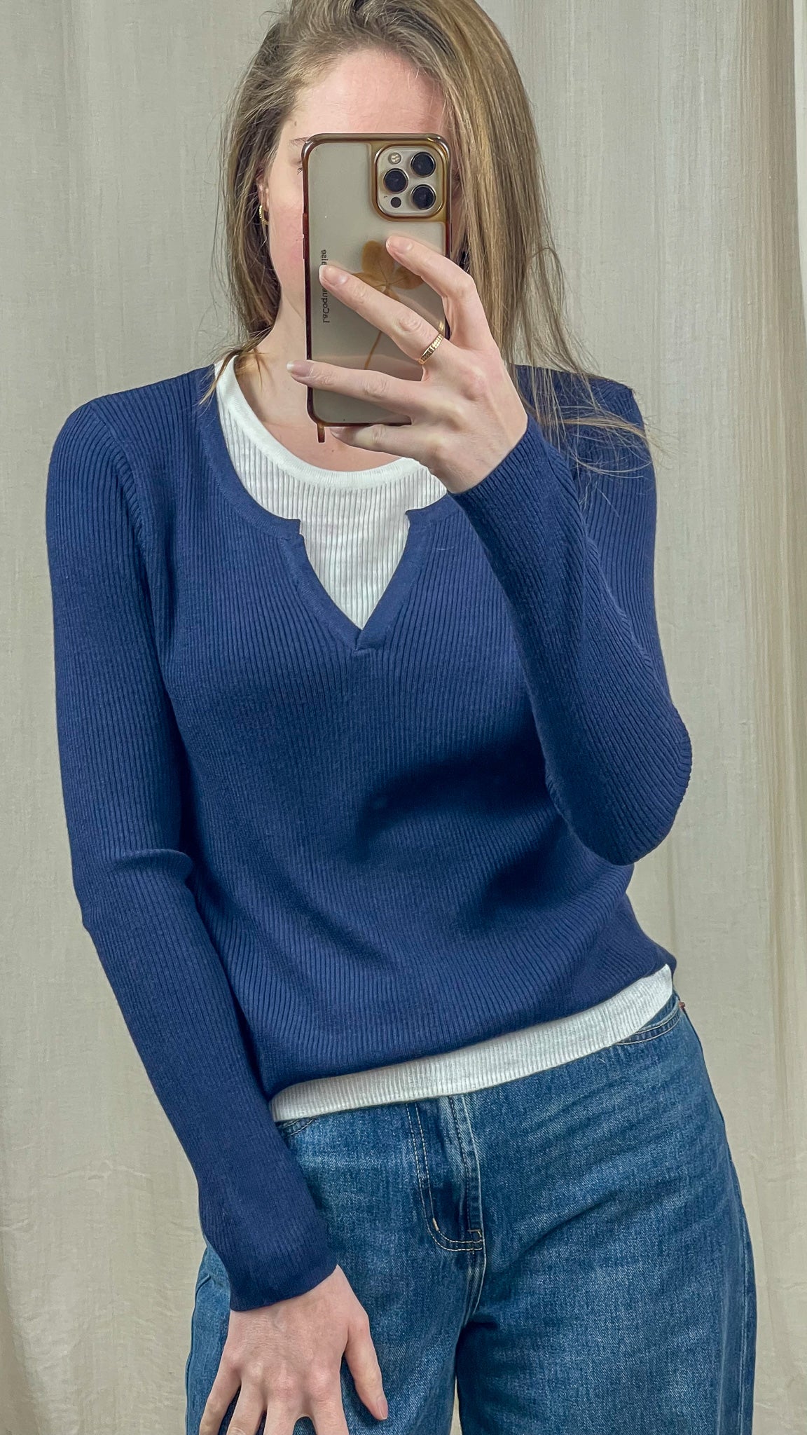 Pull Laurie – Pull maille côtelée effet 2-en-1