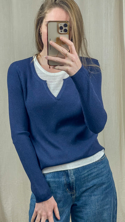 Pull Laurie – Pull maille côtelée effet 2-en-1