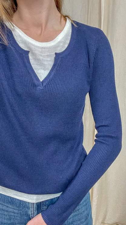 Pull Laurie – Pull maille côtelée effet 2-en-1