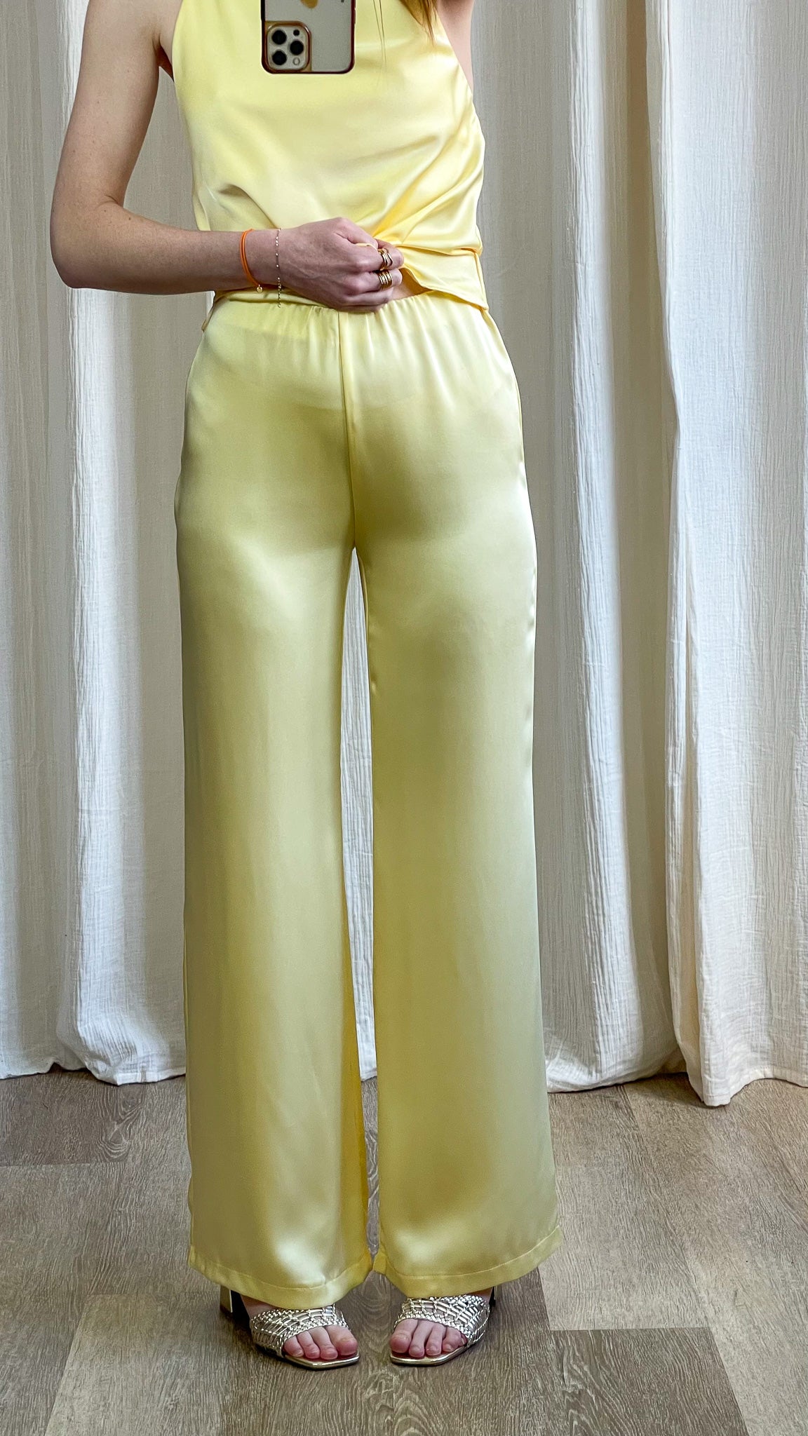 Pantalon Salomé – Pantalon fluide satiné taille élastiquée