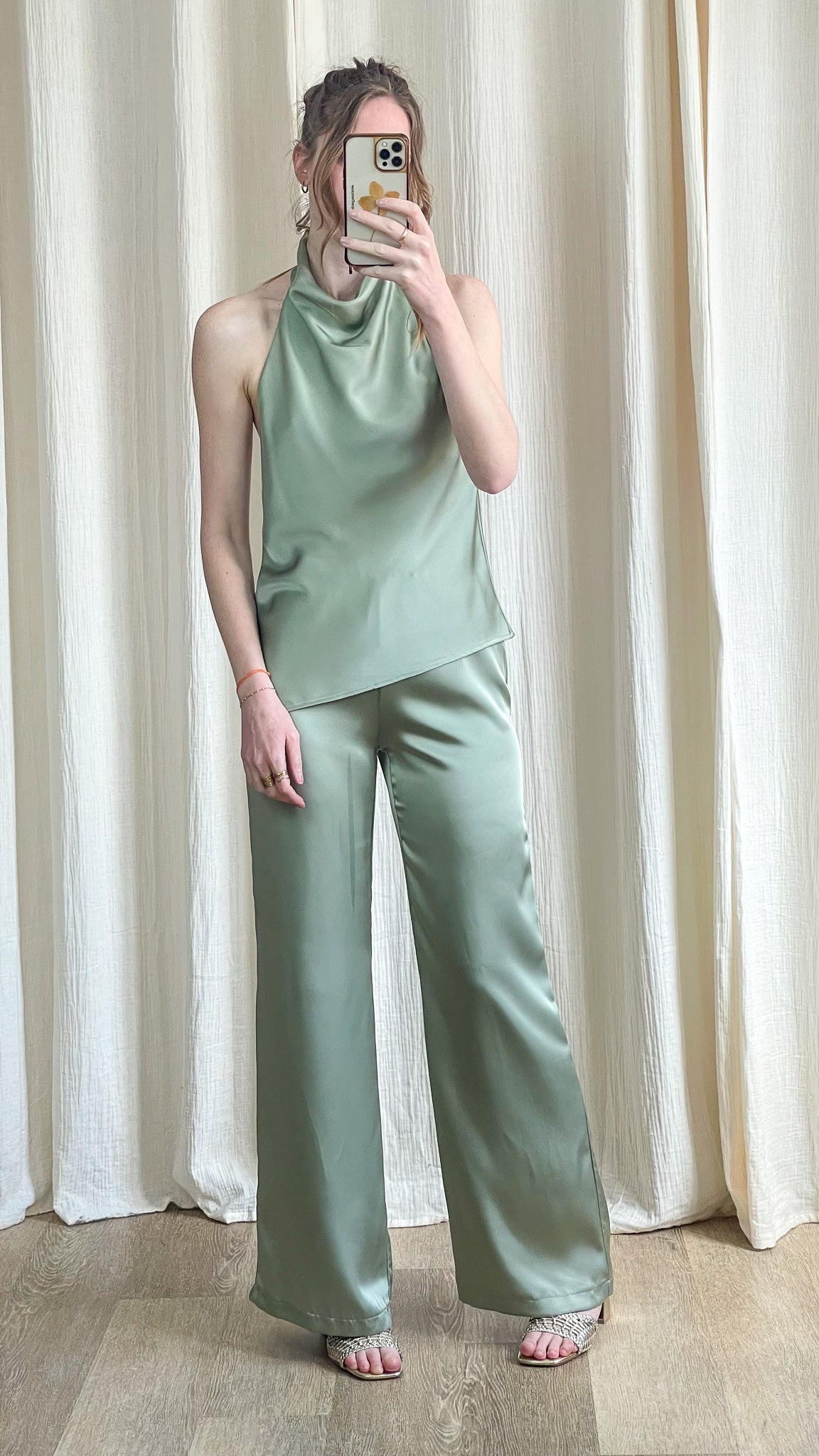 Pantalon Salomé – Pantalon fluide satiné taille élastiquée