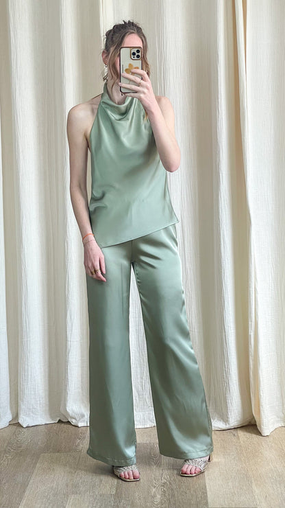 Pantalon Salomé – Pantalon fluide satiné taille élastiquée