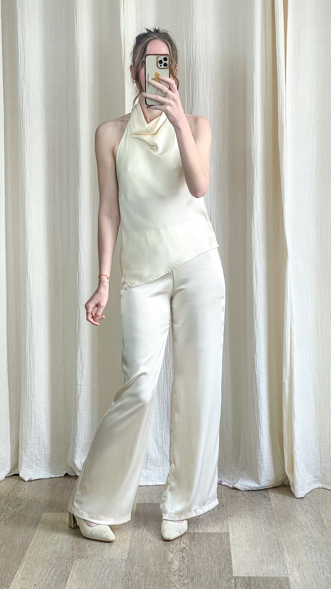 Pantalon Salomé – Pantalon fluide satiné taille élastiquée