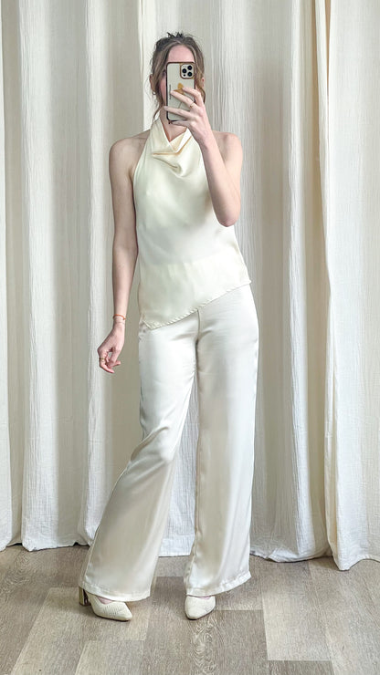 Pantalon Salomé – Pantalon fluide satiné taille élastiquée