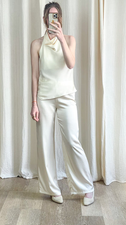 Pantalon Salomé – Pantalon fluide satiné taille élastiquée