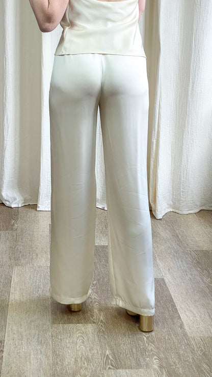 Pantalon Salomé – Pantalon fluide satiné taille élastiquée