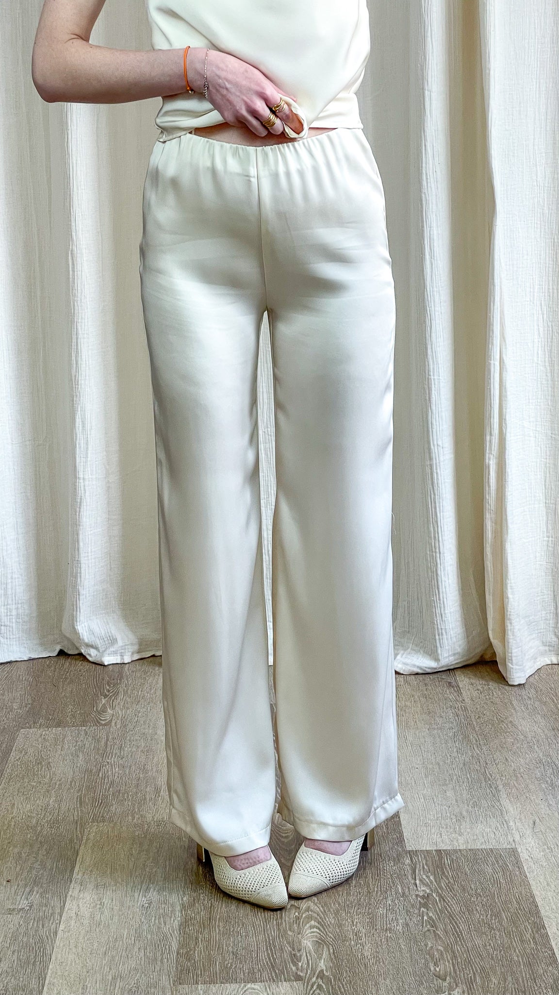 Pantalon Salomé – Pantalon fluide satiné taille élastiquée