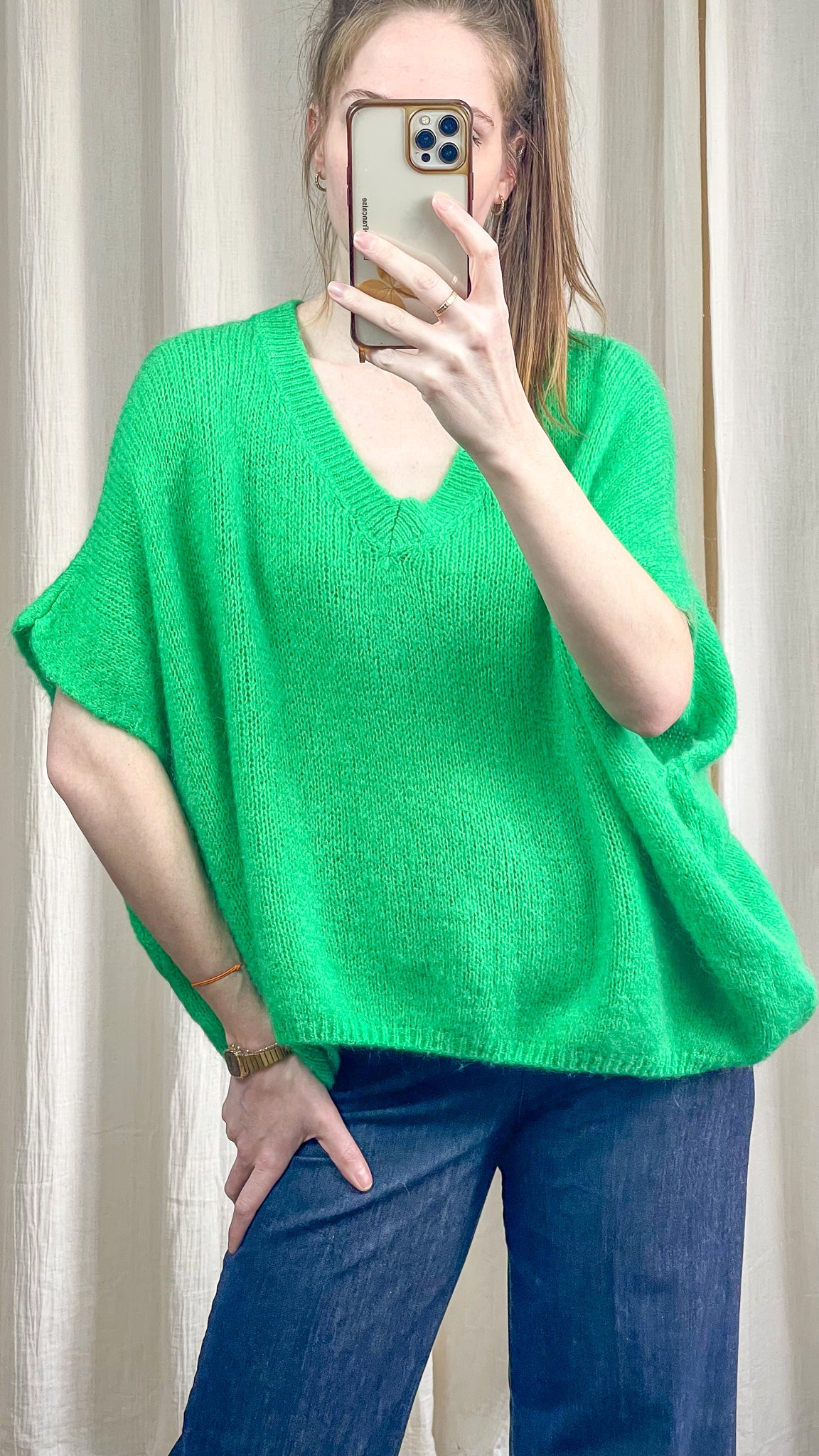 Pull Romane - Pull oversize col V effet mohair