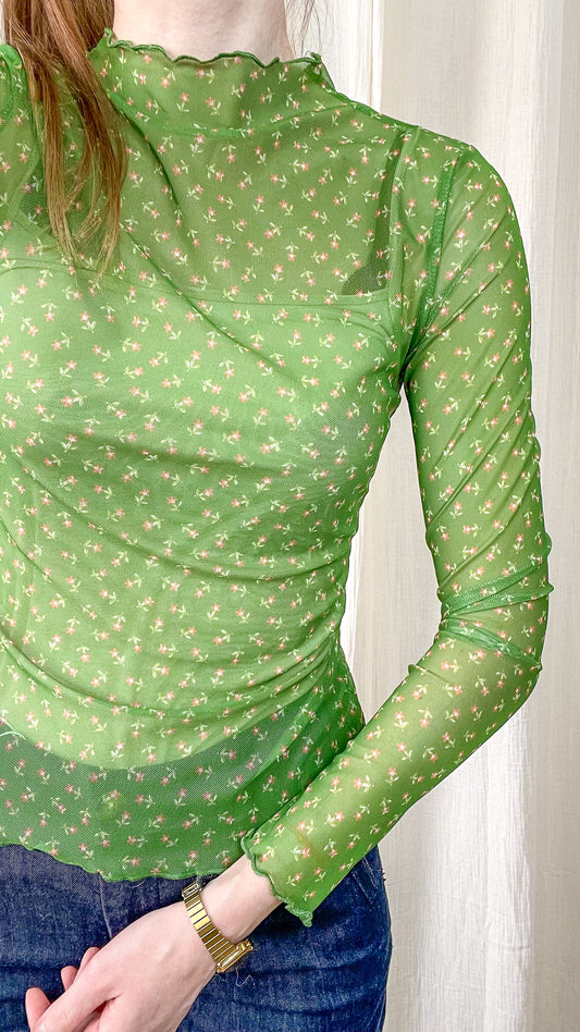 Top Éva - Top en mesh imprimé manches longues