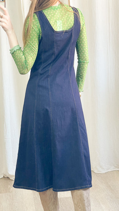 Robe Lisa - Robe chasuble en denim bleu marine coupe évasée