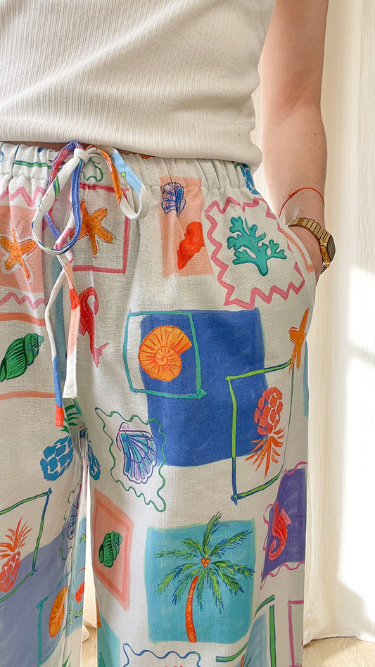 Pantalon Karine – Pantalon fluide imprimé multicolore esprit bord de mer