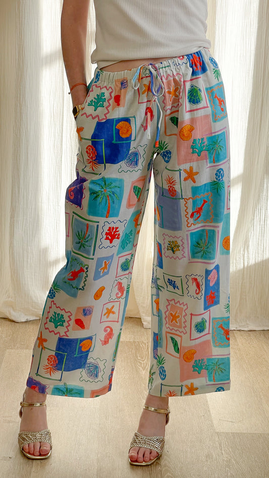 Pantalon Karine – Pantalon fluide imprimé multicolore esprit bord de mer