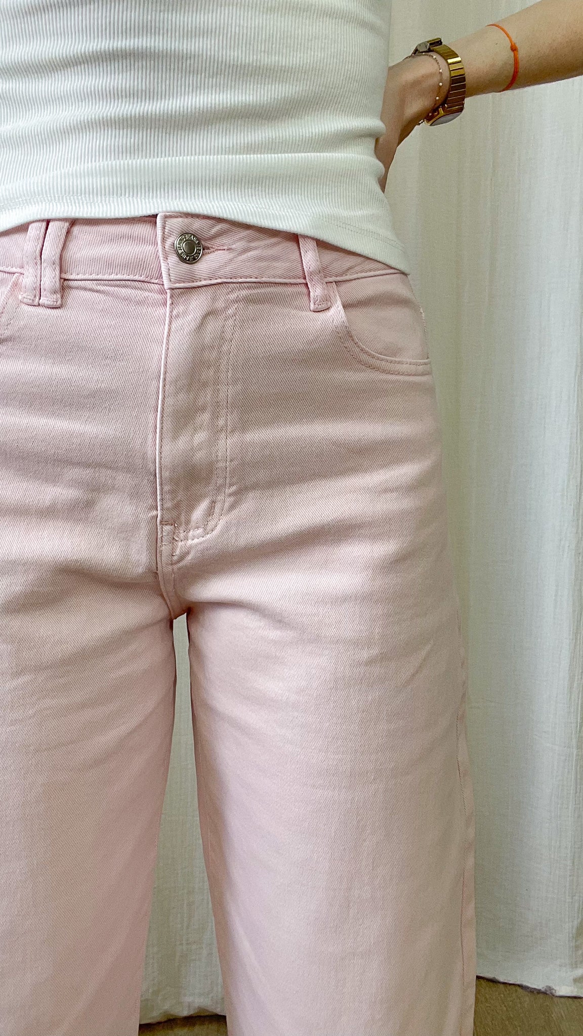 Jean Léni – Jean coupe ballon rose femme taille haute