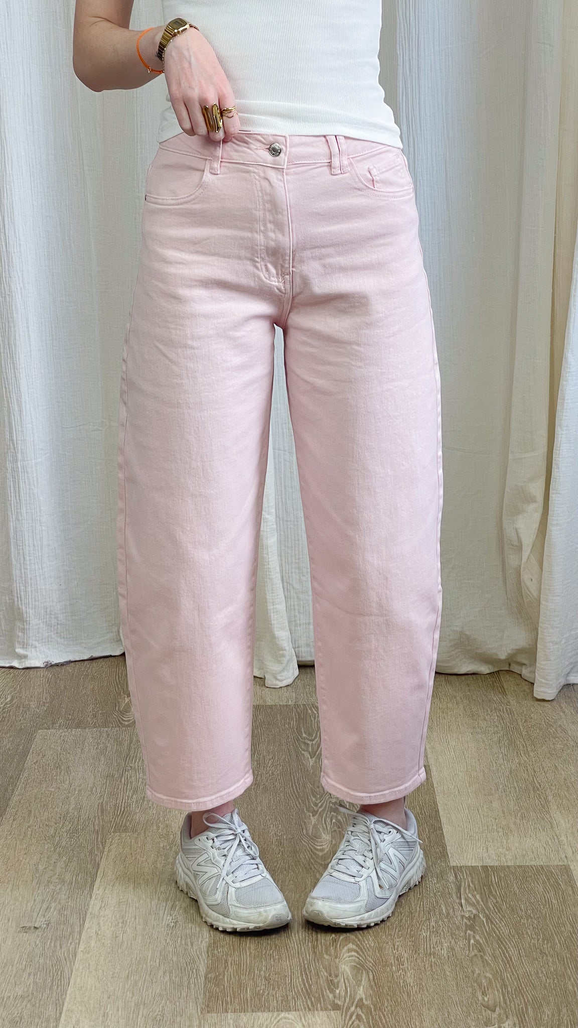 Jean Léni – Jean coupe ballon rose femme taille haute