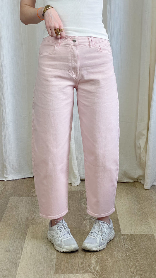 Jean Léni – Jean coupe ballon rose femme taille haute