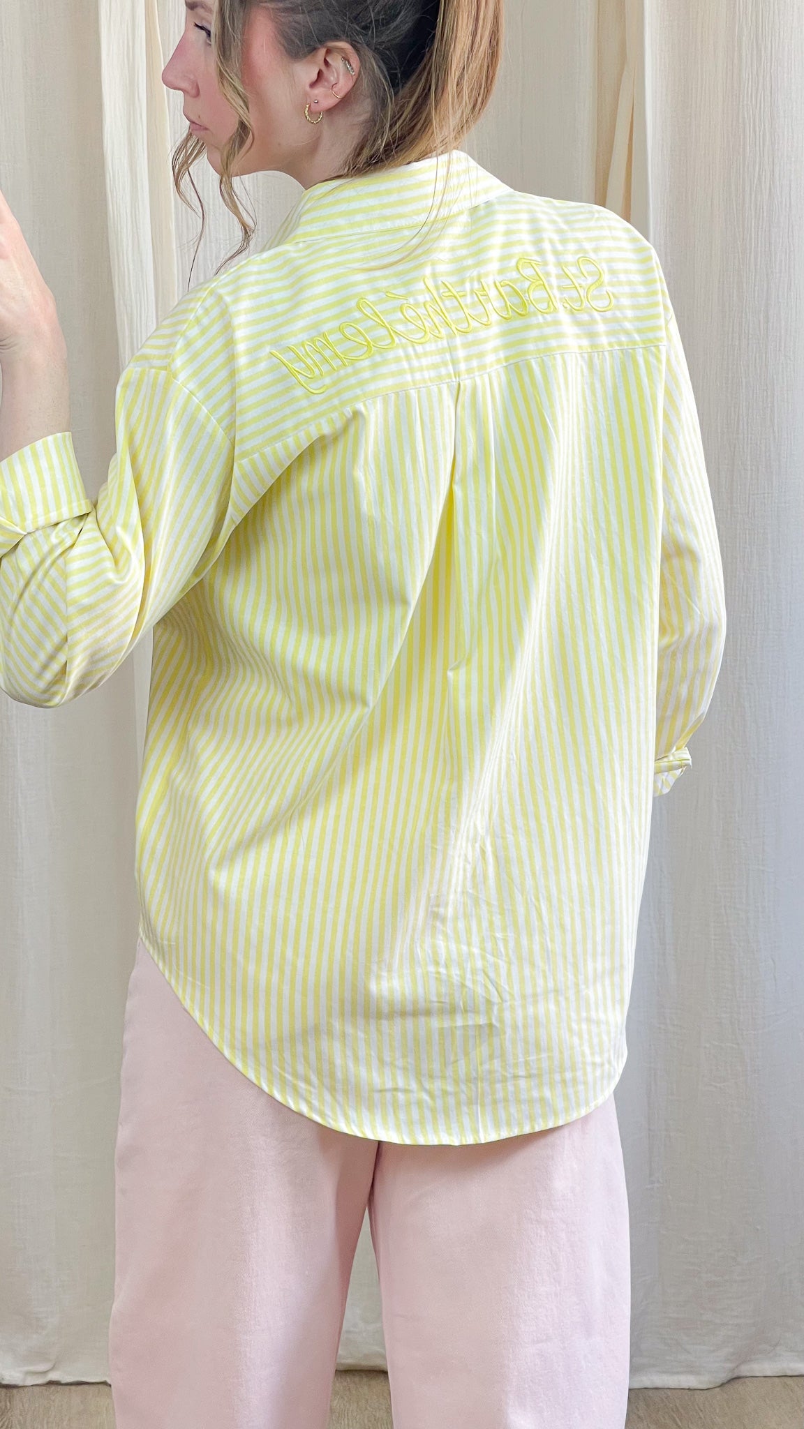 Chemise St Barthélemy – Chemise rayée oversize femme avec broderie