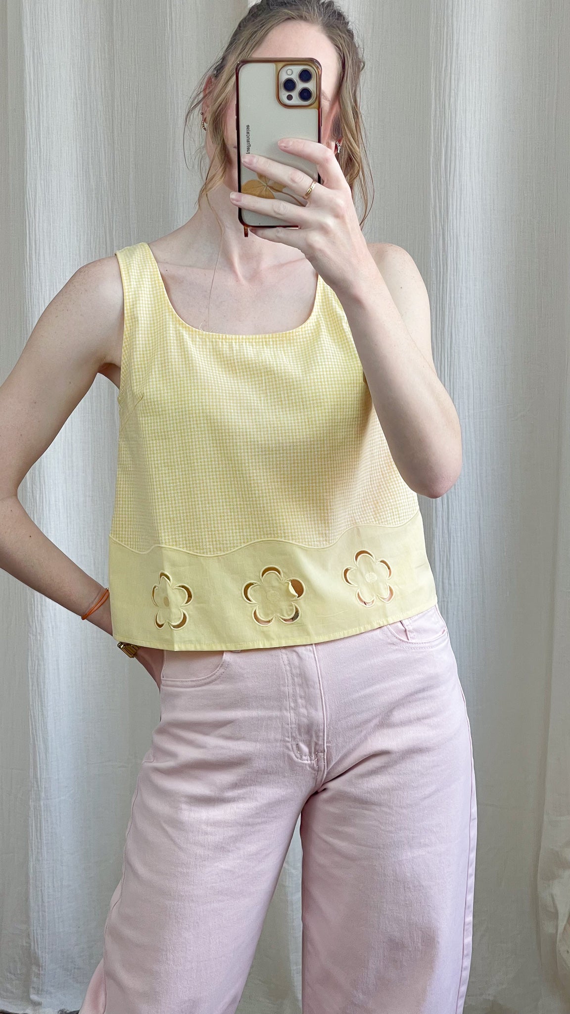 Top Alicette – Top vichy à fleurs brodées