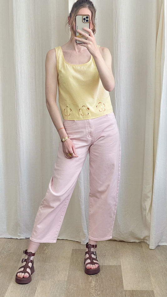 Jean Léni – Jean coupe ballon rose femme taille haute