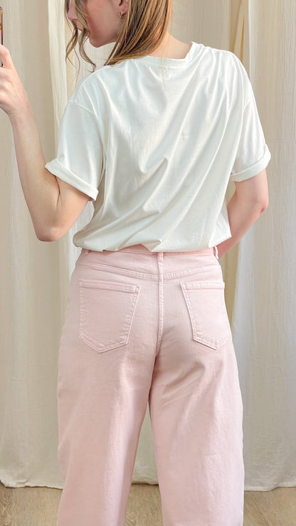 Jean Léni – Jean coupe ballon rose femme taille haute