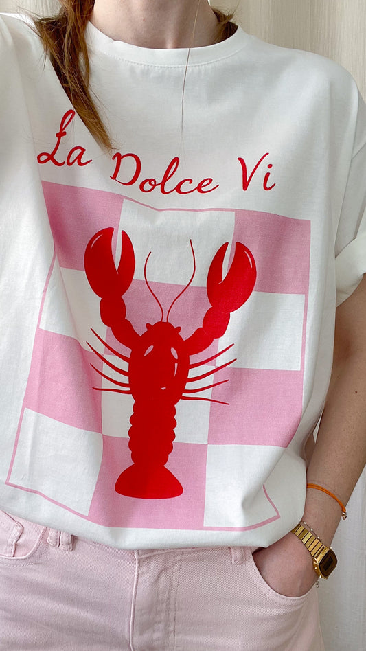 T-shirt La Dolce Vita – T-shirt imprimé homard femme 100% coton