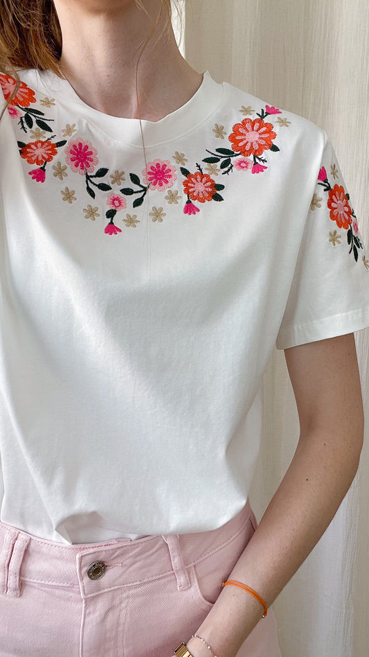 T-shirt Mirabel – T-shirt femme brodé fleurs col rond