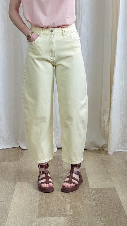 Jean Léni – Jean coupe ballon jaune femme taille haute