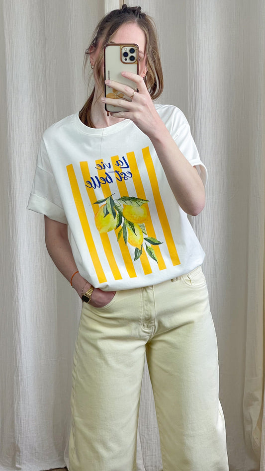 T-shirt La Vie est Belle – T-shirt imprimé citron femme 100% coton