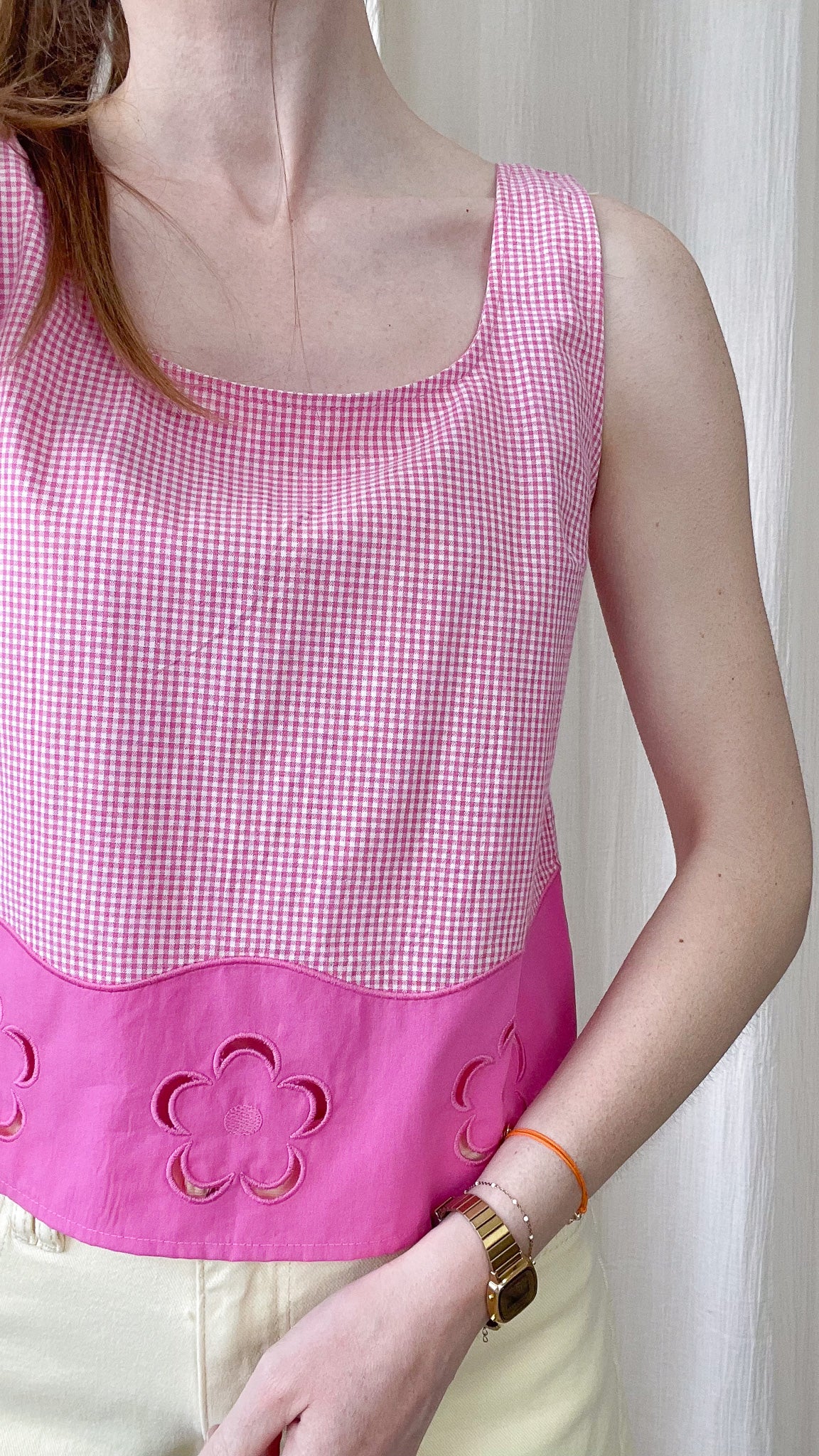 Top Alicette – Top vichy à fleurs brodées