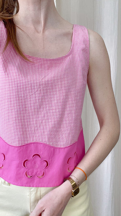 Top Alicette – Top vichy à fleurs brodées