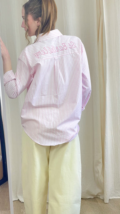 Chemise St Barthélemy – Chemise rayée oversize femme avec broderie