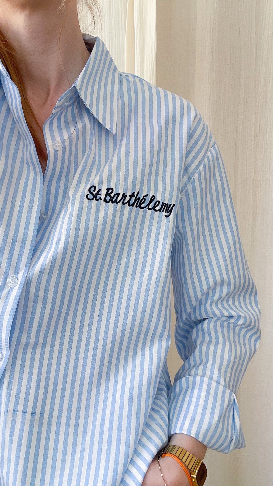 Chemise St Barthélemy – Chemise rayée oversize femme avec broderie