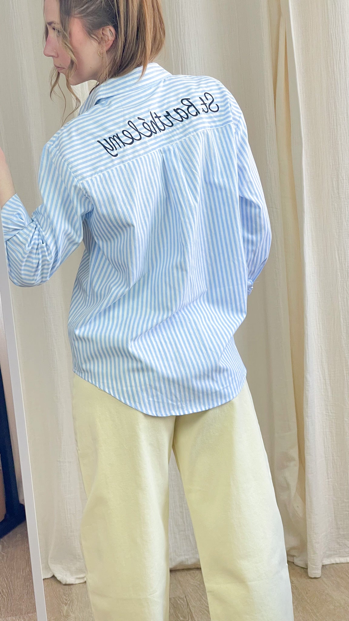 Chemise St Barthélemy – Chemise rayée oversize femme avec broderie