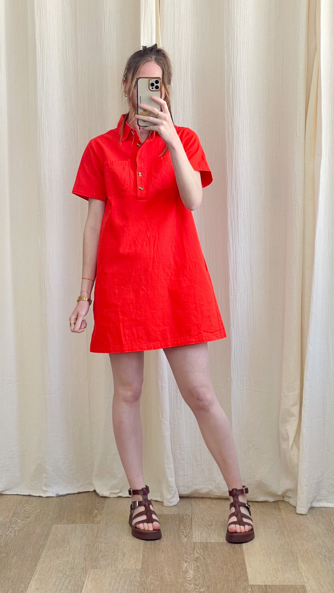 Robe Victoire - Robe droite col polo en coton orange