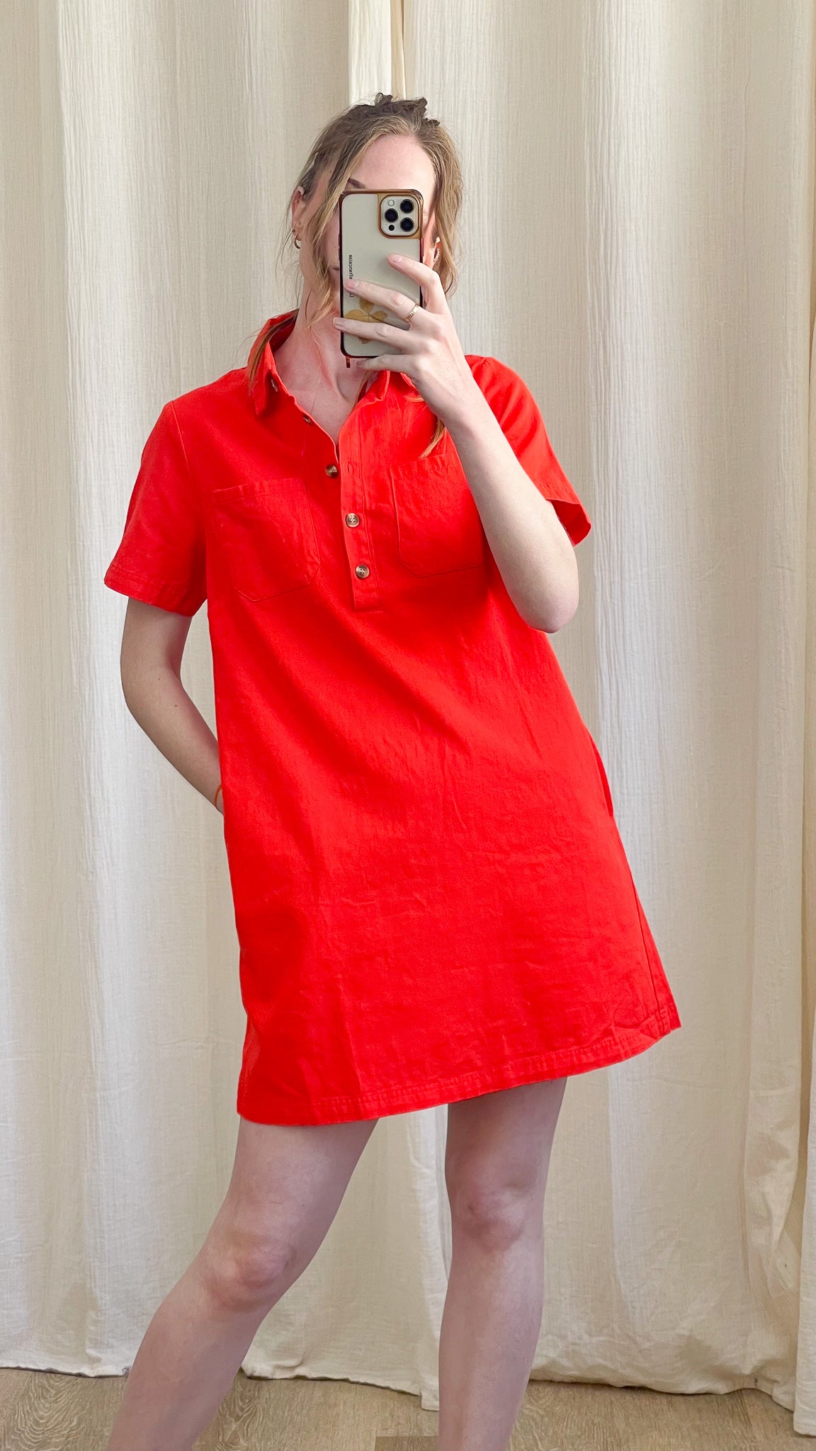 Robe Victoire - Robe droite col polo en coton orange