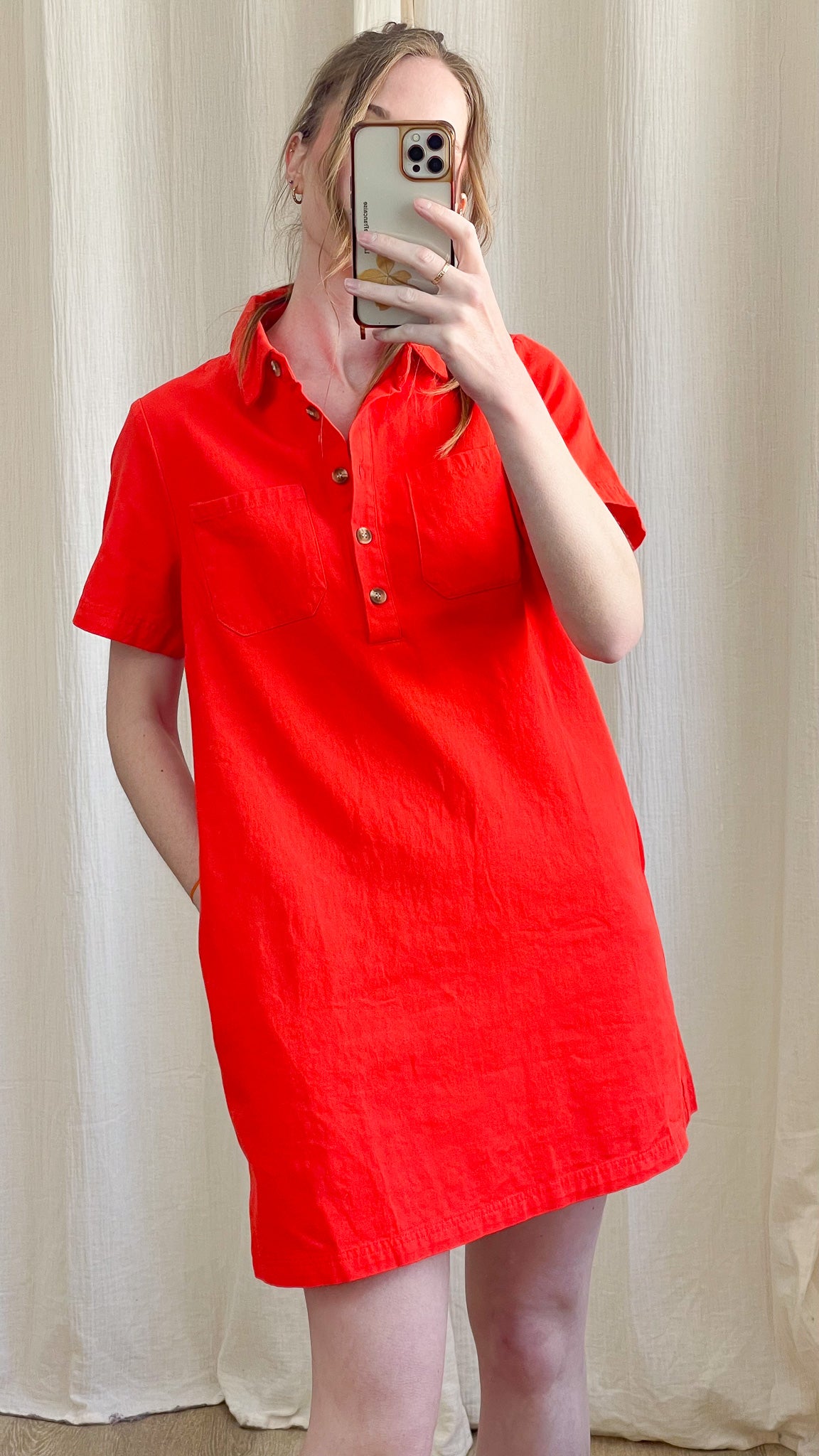 Robe Victoire - Robe droite col polo en coton orange