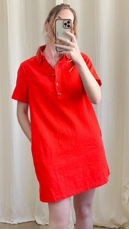 Robe Victoire - Robe droite col polo en coton orange
