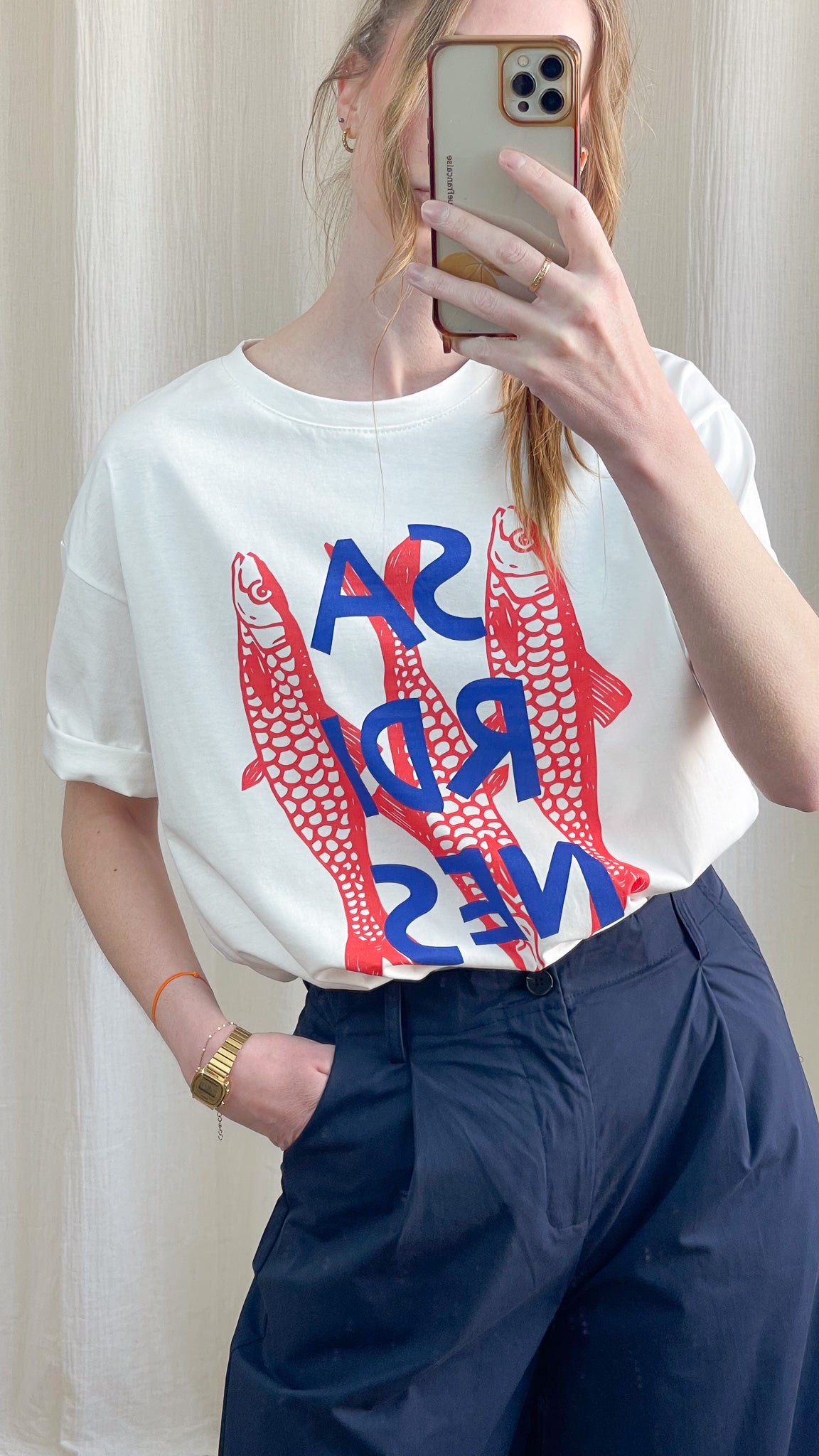 T-shirt Sardines – T-shirt imprimé graphique femme 100% coton