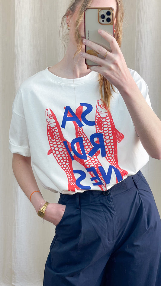 T-shirt Sardines – T-shirt imprimé graphique femme 100% coton