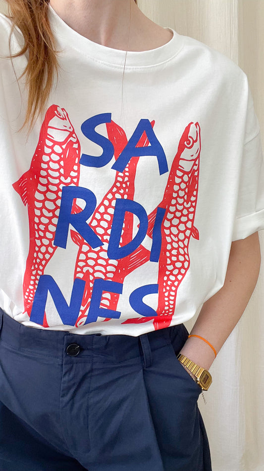 T-shirt Sardines – T-shirt imprimé graphique femme 100% coton